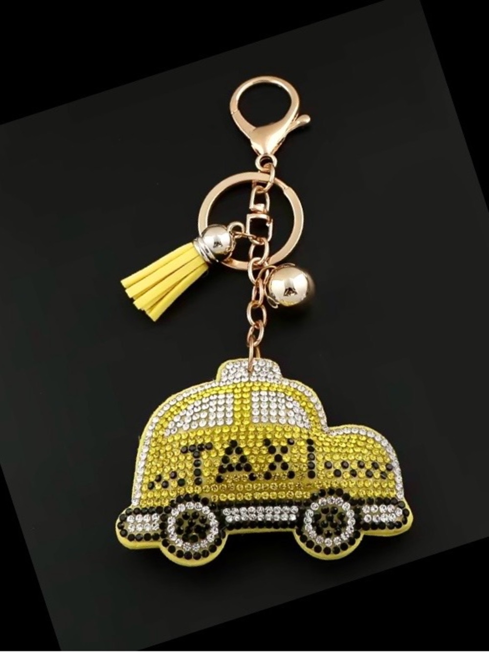 $38.00- Yellow Crystal Taxi Cab Tassel Bag Charm Keychain